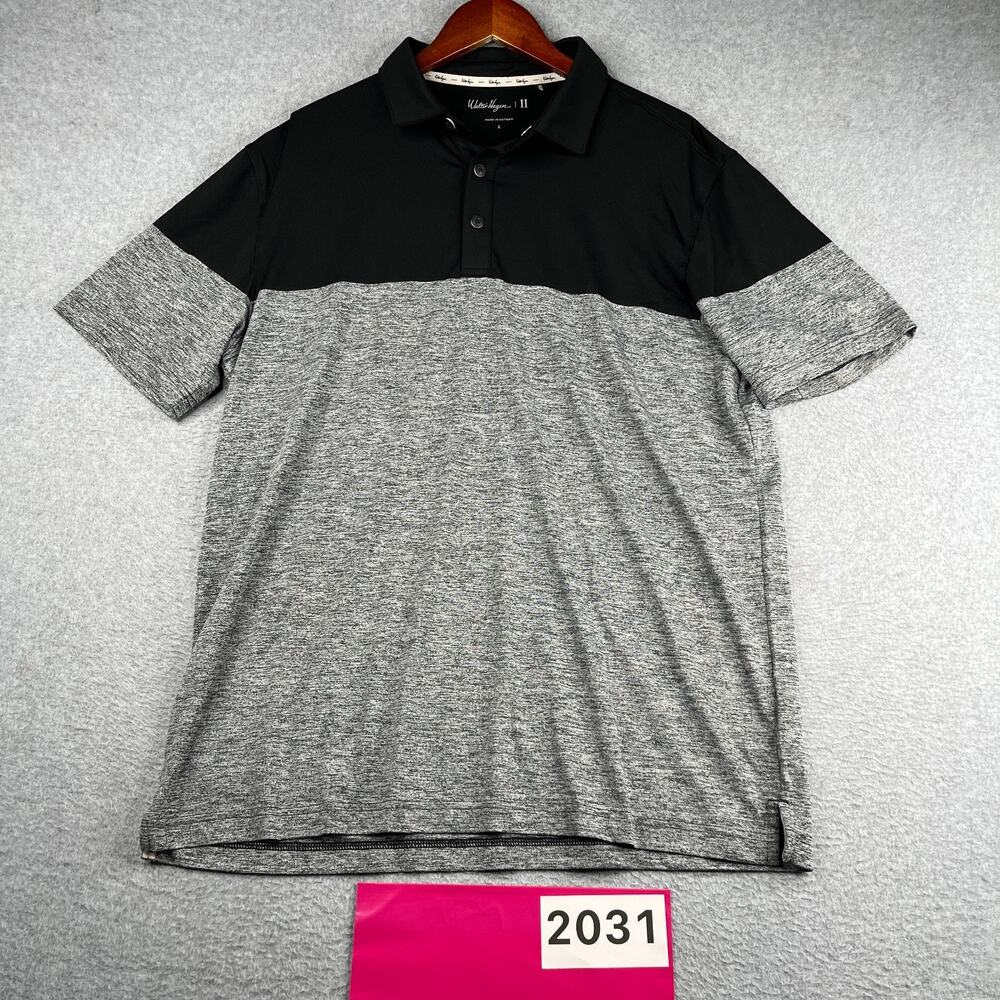 Walter Hagen Performance Golf Polo Shirt Gray Black 2Tone Stretch Casual Mens L
